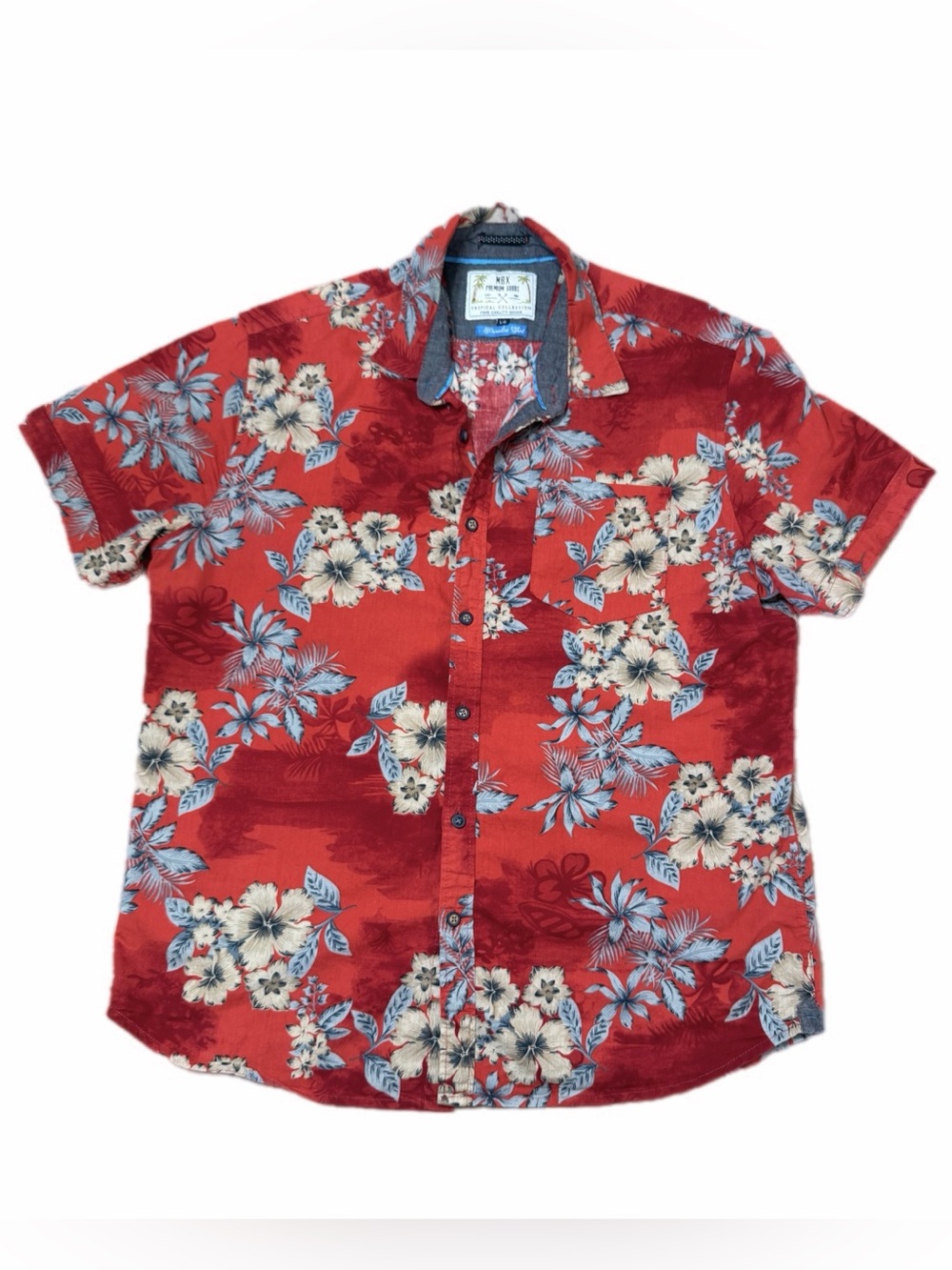 MBX Premium Goods Floral Hawaiian Short Sleeve Red Cotton Men Shirt Size L